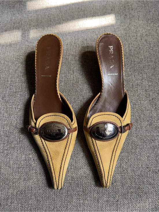 Prada Shoes - Vintage Prada logo buckled kitten heels